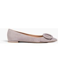 Gianvito Rossi - Venezia Buckled Suede Point-toe Flats - Lyst