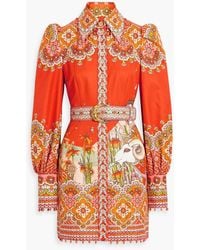 Zimmermann - Embellished Belted Cotton And Silk-blend Mini Dress - Lyst