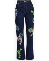 Area - Embroidered Cutout High-rise Straight-leg Jeans - Lyst