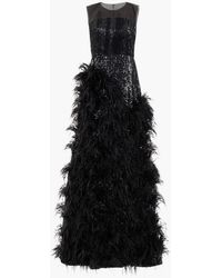 Huishan Zhang - Grace Feather-embellished Sequined Tulle Gown - Lyst