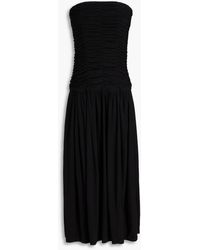 Tibi - Strapless Ruched Jersey Midi Dress - Lyst