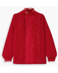 Versace - Lace-Trimmed Ruffled Silk Crepe De Chine Blouse - Lyst