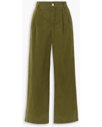 FRAME - Pleated Cotton-twill Wide-leg Pants - Lyst