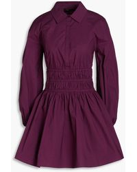Maje - Shirred Stretch-cotton Poplin Mini Shirt Dress - Lyst
