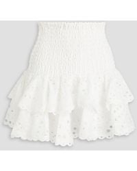 Charo Ruiz - Noa Ruffled Shirred Broderie Anglaise Cotton-blend Mini Skirt - Lyst