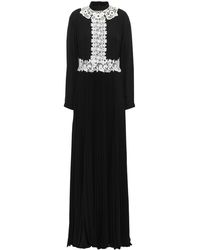 Mikael Aghal Guipure Lace-appliquéd Pleated Crepe Gown - Black