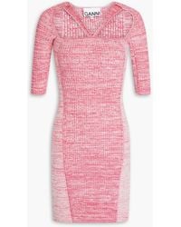 Ganni - Cutout Marled Ribbed-knit Mini Dress - Lyst