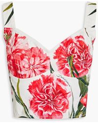 Dolce & Gabbana - Floral-print Stretch-crepe Paneled Cotton-blend Poplin Top - Lyst