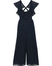 Temperley London Sunrise Ruffled Guipure Lace Jumpsuit Midnight Blue