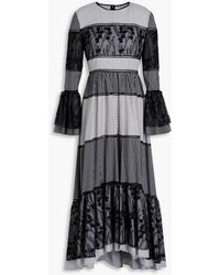 Huishan Zhang Adrianne Lace-paneled Checked Woven Midi Dress - Black