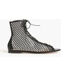 Gianvito Rossi - Helena Stretch-leather And Fishnet Ankle Boots - Lyst
