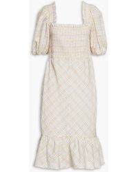 Ganni - Checked Organic Cotton-blend Seersucker Dress - Lyst