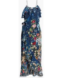 Camilla - Ruffled Printed Silk Midi Wrap Dress - Lyst