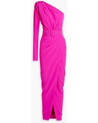 Rhea Costa - One-sleeve Belted Cady Maxi Dress - Lyst