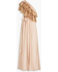 Valentino Garavani - One-shoulder Belted Embellished Silk-voile Gown - Lyst