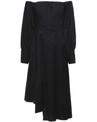 Each x Other Asymmetric Off-the-shoulder Pleated Poplin Dress Größe Xs - Black