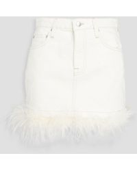 Jonathan Simkhai - Federica Feather-trimmed Denim Mini Skirt - Lyst