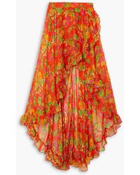 Caroline Constas - Del Wrap-effect Floral-print Silk-chiffon Midi Skirt - Lyst