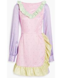 Olivia Rubin - Ruffled Polka-dot Satin Mini Dress - Lyst