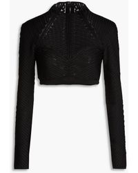 Hervé Léger - Cropped Knitted And Mesh Top - Lyst