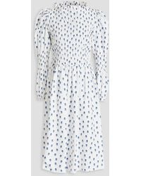Shrimps - Marina Shirred Printed Silk-twill Midi Dress - Lyst