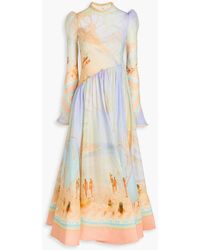 Zimmermann - Printed Linen And Silk-blend Gauze Maxi Dress - Lyst