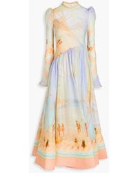 Zimmermann - Printed Linen And Silk-blend Gauze Maxi Dress - Lyst