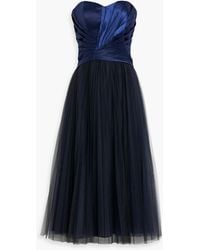 Zac Posen - Strapless Pleated Satin-paneled Tulle Gown - Lyst