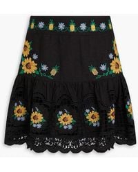 FARM Rio - Embroidered Linen-Blend Mini Skirt - Lyst