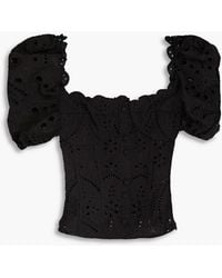 Charo Ruiz - Ella Button-embellished Broderie Anglaise Cotton-blend Bustier Top - Lyst