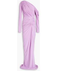 Rhea Costa - One-shoulder Ruched Satin-jersey Gown - Lyst