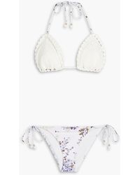 Zimmermann - Floral-print Crocheted Triangle Bikini - Lyst