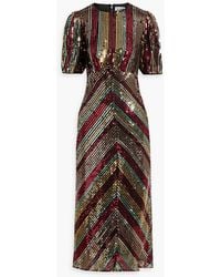 RIXO London - Velvet-trimmed Sequined Crepe De Chine Midi Dress - Lyst