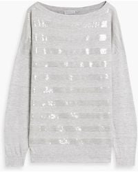 Brunello Cucinelli - Sequin-Embellished Striped Linen And Cotton-Blend Sweater - Lyst