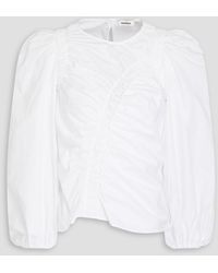 Sandro - Ruched Cotton-poplin Blouse - Lyst