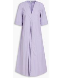 Ganni - Striped Cotton-poplin Midi Dress - Lyst