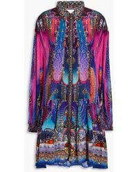 Camilla - Crystal-embellished Printed Silk Crepe De Chine Mini Shirt Dress - Lyst