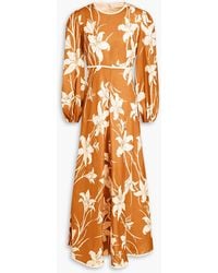 Zimmermann Vitali Abstract-print Mandarin-collar Linen Maxi Dress in Purple  | Lyst