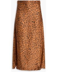 FARM Rio - Leopard-print Satin-twill Midi Skirt - Lyst