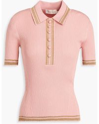Zimmermann - Metallic Ribbed-knit Polo Shirt - Lyst