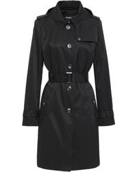DKNY Belted Cotton-blend Gabardine Hooded Trench Coat Black