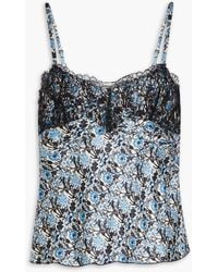 Sandro - Floral-print Satin-twill And Corded Lace Camisole - Lyst
