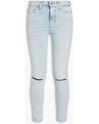 7 For All Mankind - Cropped Distressed High-rise Skinny Jeans - Lyst