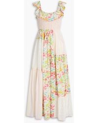 byTiMo - Printed Patchwork-effect Broderie Anglaise Cotton-blend Maxi Dress - Lyst