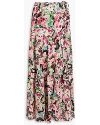 Monique Lhuillier - Gathered Printed Satin Maxi Skirt - Lyst