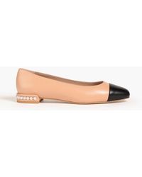 Stuart Weitzman - Faux Pearl-embellished Two-tone Leather Ballet Flats - Lyst