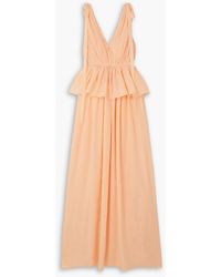 Adam Lippes - Dendur Tie-detailed Pleated Cotton And Silk-blend Voile Gown - Lyst