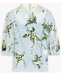 RED Valentino - Embroidered Floral-print Point D'espirit Blouse - Lyst