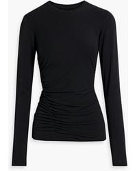 Another Tomorrow - Ruched Stretch Cotton And Lyocell-blend Jersey Top - Lyst