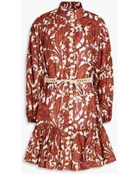 Zimmermann - Belted Paisley-print Cotton Mini Dress - Lyst